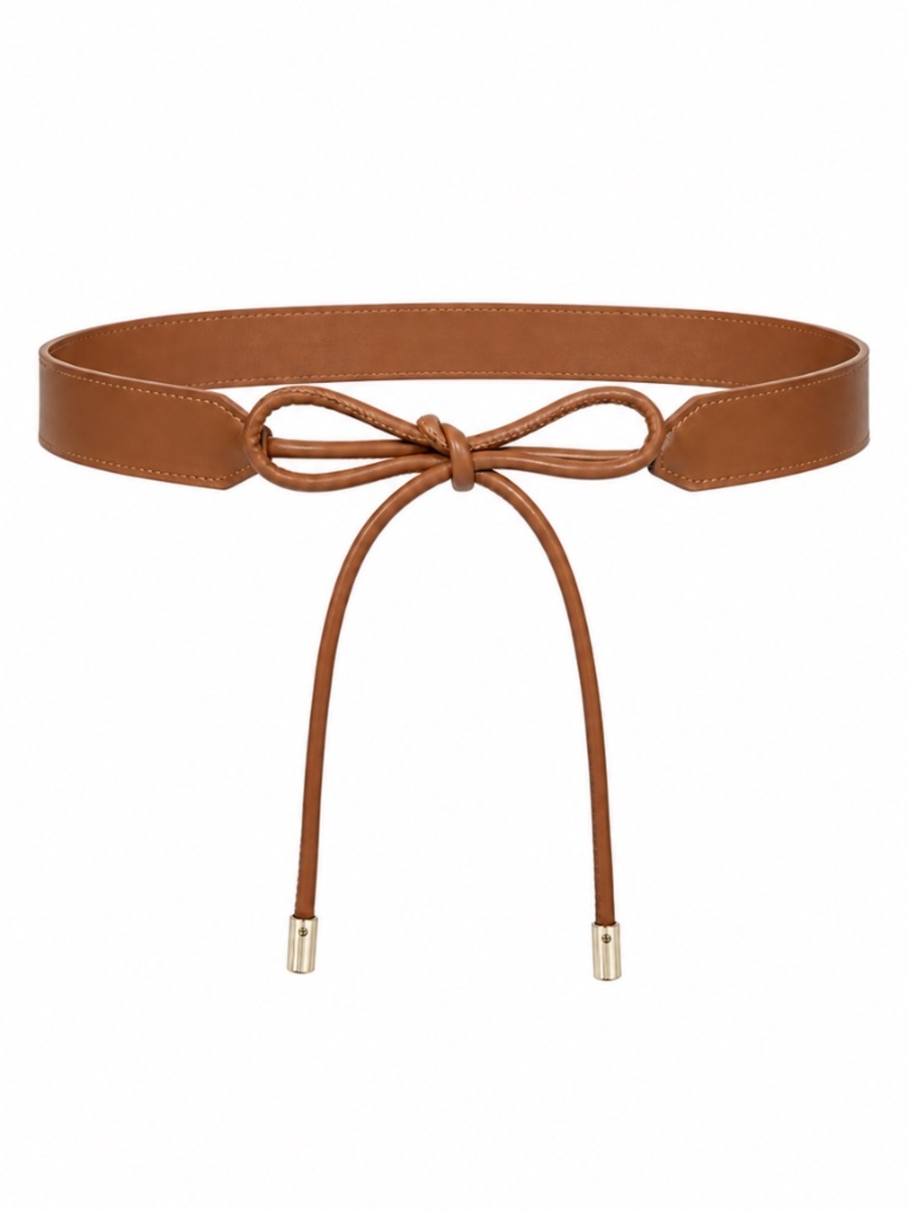 Cognac Brown Faux Leather Tie Waist Belt Bow Wrap Belt One Size 27–37"